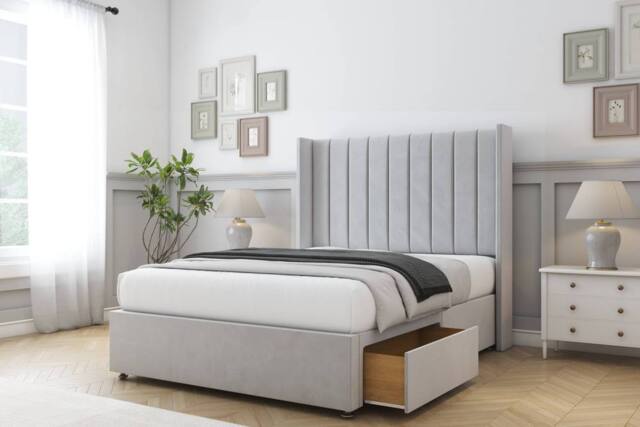 "Comfort Beds Palermo Plush Divan Base 2 Drawers - 54"" Wingback in Silver - Size: King" - image 1