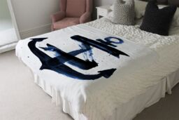 Benjamin Tate Design Watercolour Anchor Blanket in Natural - Size: 120 cm x 150 cm - thumbnail 3
