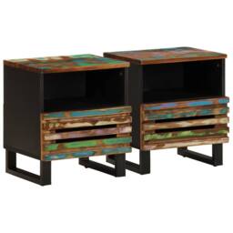 Berkfield Home Decorative Bedside Cabinets 2 pcs 40x33x46 cm Solid Wood Reclaimed in Black - Size: 40 x 33 x 46 cm - thumbnail 2