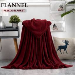 Grace Premium Soft Flannel Fleece Blanket Cozy Throw Blanket in Burgundy - Size: 130 cm x 150 cm - thumbnail 1