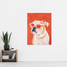 "Artery8 Dog Lover English Bulldog Sunglasses Pop Art Red Wall Art Print - Size: W24"" x H32""" - thumbnail 4