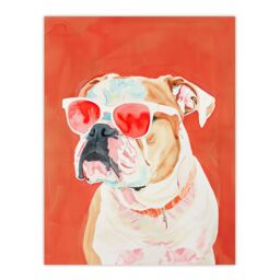"Artery8 Dog Lover English Bulldog Sunglasses Pop Art Red Wall Art Print - Size: W24"" x H32""" - thumbnail 1