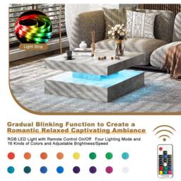 KEEPREAPER Modern Grey Square Coffee Table with Storage & LED Light - thumbnail 2