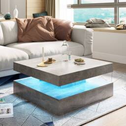 KEEPREAPER Modern Grey Square Coffee Table with Storage & LED Light - thumbnail 1