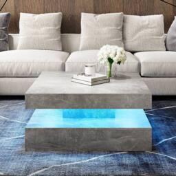 KEEPREAPER Modern Grey Square Coffee Table with Storage & LED Light - thumbnail 4