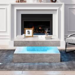 KEEPREAPER Modern Grey Square Coffee Table with Storage & LED Light - thumbnail 5