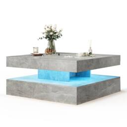 KEEPREAPER Modern Grey Square Coffee Table with Storage & LED Light - thumbnail 6