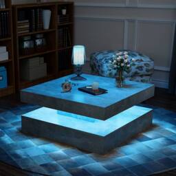 KEEPREAPER Modern Grey Square Coffee Table with Storage & LED Light - thumbnail 3