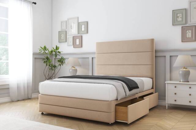 "Sloomy Monaco Plush Divan Set No Drawers-54"" Headboard-Footboard in Stone - Size: Single" - image 1