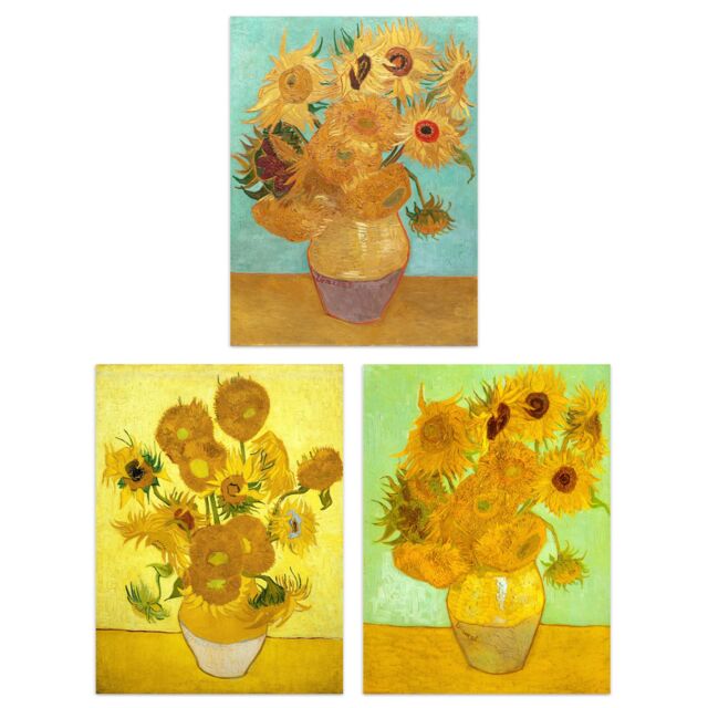 Artery8 Wall Art Print Pack of 3 A4 Vincent Van Gogh Sunflowers Collection Paintings Living Room s Set - image 1