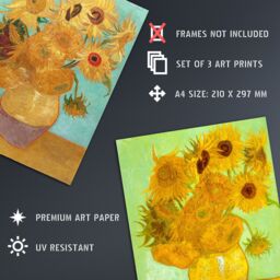Artery8 Wall Art Print Pack of 3 A4 Vincent Van Gogh Sunflowers Collection Paintings Living Room s Set - thumbnail 4