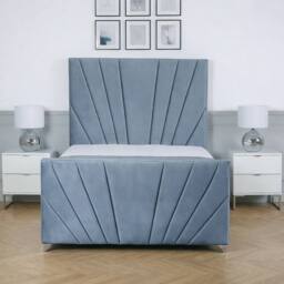 Living Comfort Bedz Lumina Plush Velvet Upholstered Bed Slatted Base with 48Inch Headboard in Light Blue - Size: King - thumbnail 2