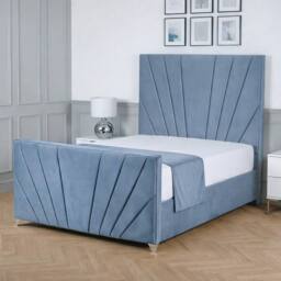 Living Comfort Bedz Lumina Plush Velvet Upholstered Bed Slatted Base with 48Inch Headboard in Light Blue - Size: King