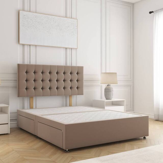 "BSSPOKE Maria Plush Velvet Divan Bed 24"" Headboard & No Mattress No Drawers in Bronze - Size: Small Double" - image 1