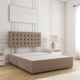 "BSSPOKE Maria Plush Velvet Divan Bed 24"" Headboard & No Mattress No Drawers in Bronze - Size: Small Double"