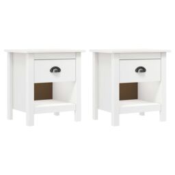 Berkfield Home Bedside Cabinets 2 pcs Hill 46x35x49.5 cm Solid Pine Wood in White - thumbnail 1