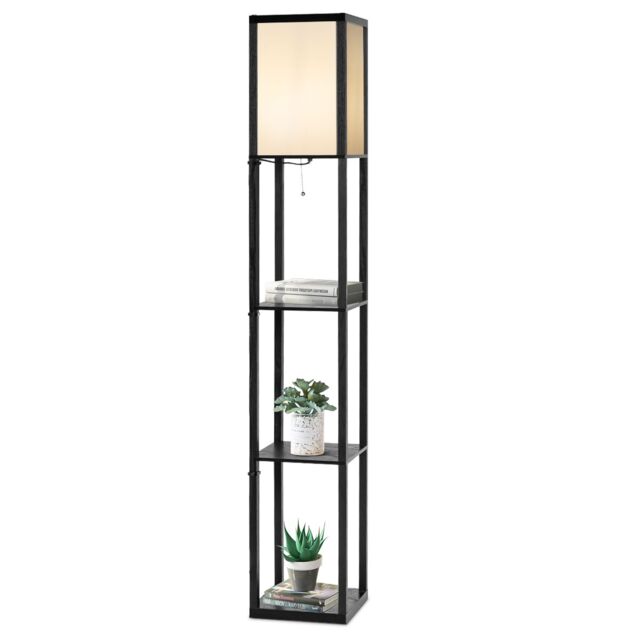 Costway Modern 3-Tier Floor Lamp Narrow Corner Nightstand Light in Black - image 1