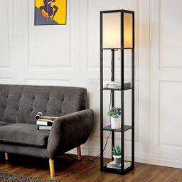 Costway Modern 3-Tier Floor Lamp Narrow Corner Nightstand Light in Black - thumbnail 3