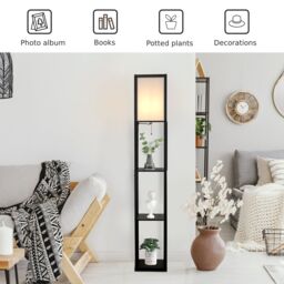 Costway Modern 3-Tier Floor Lamp Narrow Corner Nightstand Light in Black - thumbnail 6