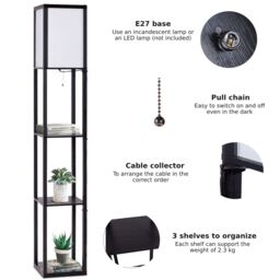 Costway Modern 3-Tier Floor Lamp Narrow Corner Nightstand Light in Black - thumbnail 4