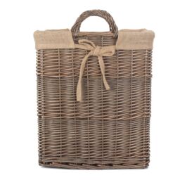 Red Hamper Wicker Rectangular Log Basket with Lining in Brown - thumbnail 3