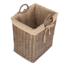 Red Hamper Wicker Rectangular Log Basket with Lining in Brown - thumbnail 2