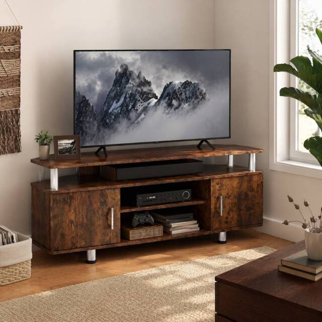 STILVORA TV Stand with 2 Cupboards & Shelves Rustic Brown - image 1