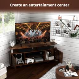 STILVORA TV Stand with 2 Cupboards & Shelves Rustic Brown - thumbnail 9