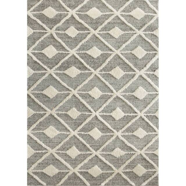 Kukoon Grey Cream Diamond Loop & Tufted Shaggy Rug in Mid Grey - Size: 160 cm x 230 cm - image 1
