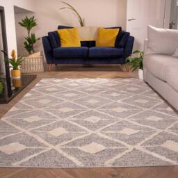 Kukoon Grey Cream Diamond Loop & Tufted Shaggy Rug in Mid Grey - Size: 160 cm x 230 cm - thumbnail 2