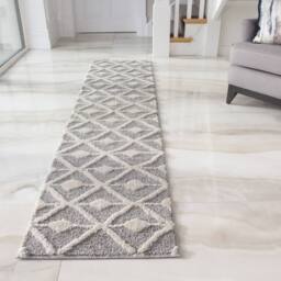 Kukoon Grey Cream Diamond Loop & Tufted Shaggy Rug in Mid Grey - Size: 160 cm x 230 cm - thumbnail 6