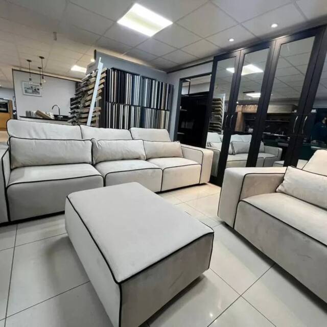 Stratus Interiors Sloane 2-Tone Modular Sofa - Custom Contrast Piping - Footstool in Cream - image 1
