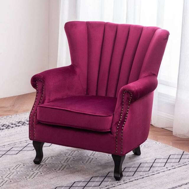 FORGEVIO Occasional Wing Chair High Back Velvet Fabric Tub Armchair in Pink - image 1