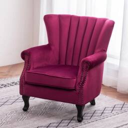 FORGEVIO Occasional Wing Chair High Back Velvet Fabric Tub Armchair in Pink - thumbnail 1