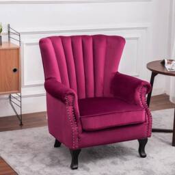 FORGEVIO Occasional Wing Chair High Back Velvet Fabric Tub Armchair in Pink - thumbnail 2