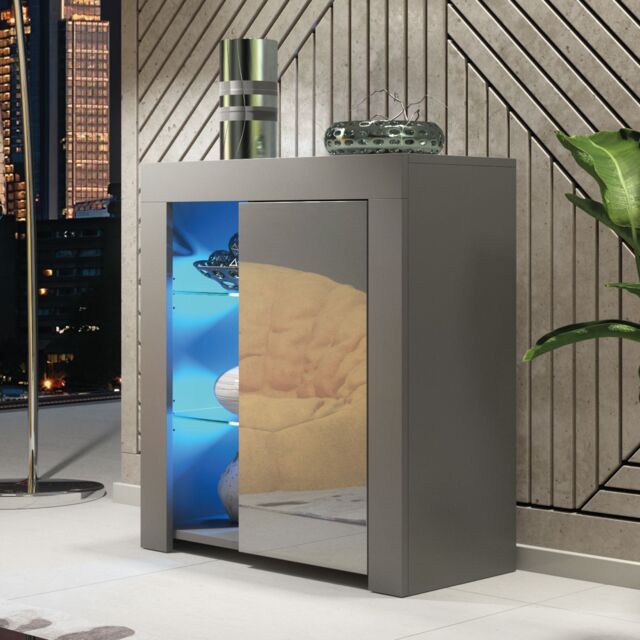 Mex Furniture LTD Sideboard with LED Lighting & Gloss Doors / 83cm in Dark Grey - image 1