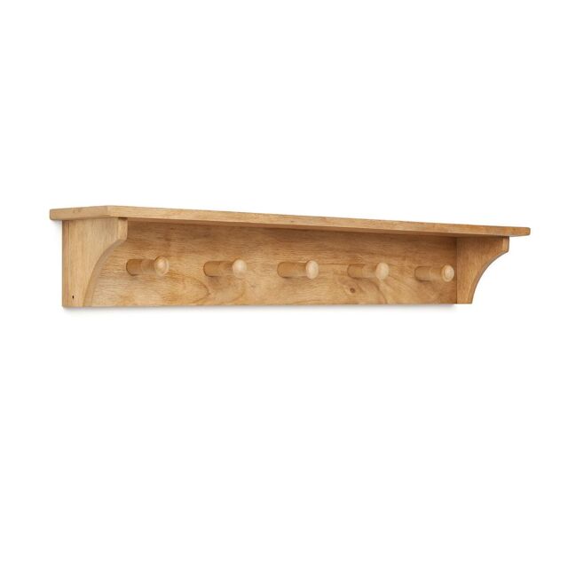 Melody Maison Mango Wood Wall Shelf With Hooks in Natural - image 1