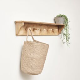 Melody Maison Mango Wood Wall Shelf With Hooks in Natural - thumbnail 6