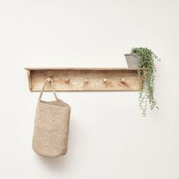 Melody Maison Mango Wood Wall Shelf With Hooks in Natural - thumbnail 4
