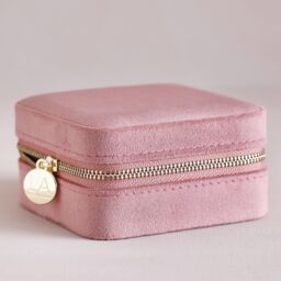 Lisa Angel Women's Rose Pink Velvet Square Travel Jewellery Case in Dusty Pink - thumbnail 1