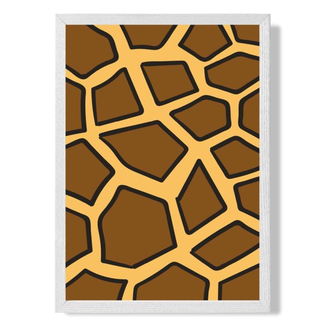 ARTZE Cute Cartoon Style Giraffe Print Framed Print SIZE: A4 with White Frame in Brown - image 1
