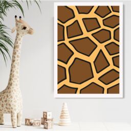 ARTZE Cute Cartoon Style Giraffe Print Framed Print SIZE: A4 with White Frame in Brown - thumbnail 2