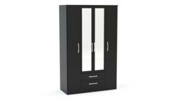 Birlea Lynx 4 Door 2 Drawer Wardrobe With Mirror in Black - thumbnail 4