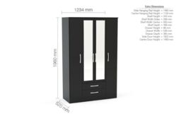 Birlea Lynx 4 Door 2 Drawer Wardrobe With Mirror in Black - thumbnail 6
