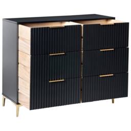 Wyld and Coco Black Six-Drawer Chest with Fluted Fronts and Gold Metal Handles - thumbnail 4