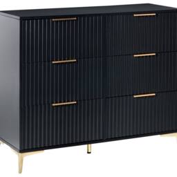 Wyld and Coco Black Six-Drawer Chest with Fluted Fronts and Gold Metal Handles - thumbnail 2