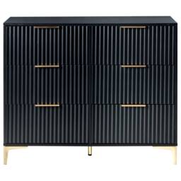 Wyld and Coco Black Six-Drawer Chest with Fluted Fronts and Gold Metal Handles - thumbnail 5