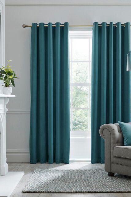 Laurence Llewelyn-Bowen Montrose' Velvet Blackout-Coated Pair of Eyelet Curtains in Teal - Size: 117 cm width x 137 cm drop - image 1