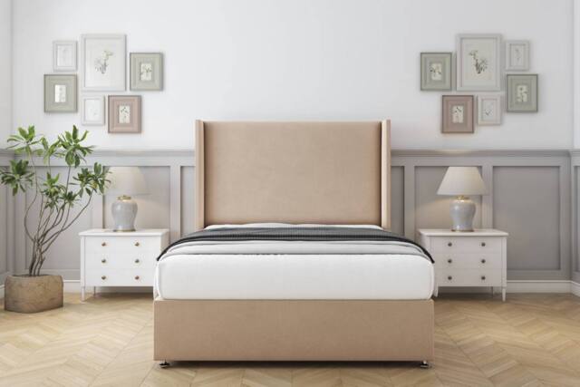 "Sloomy Devonshire Plush Divan Set No Drawers-54"" Wingback in Stone - Size: Double" - image 1