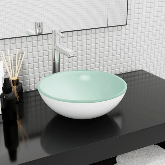 Berkfield Home Basin Tempered Glass 35x12 cm White - image 1
